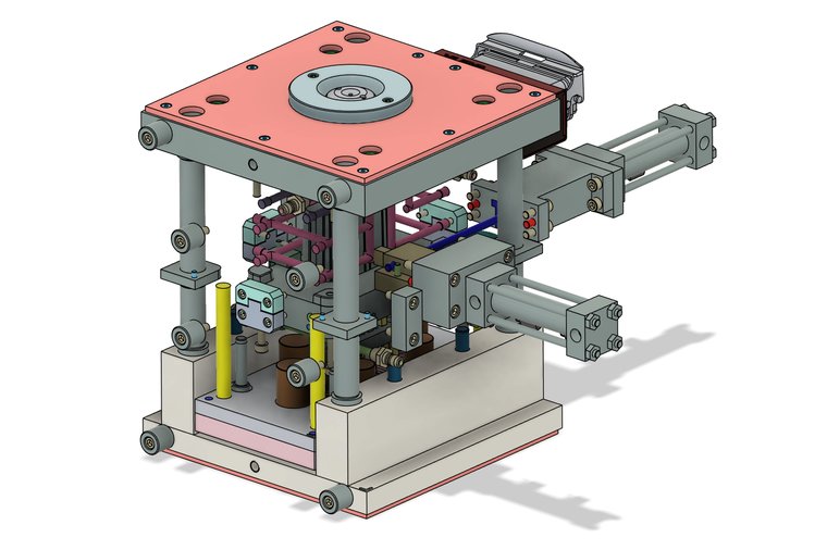 Spritzgusswerkzeug für ein Akkugehäuse als 3D-CAD-Modell mit Schiebern und Auswerfern